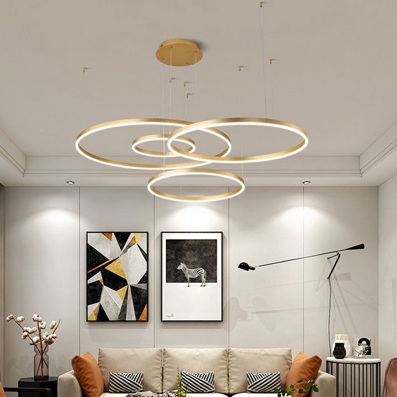 Nordic Gold Circular Clusters Pendant Restaurant Hanging Chandelier for Cafe