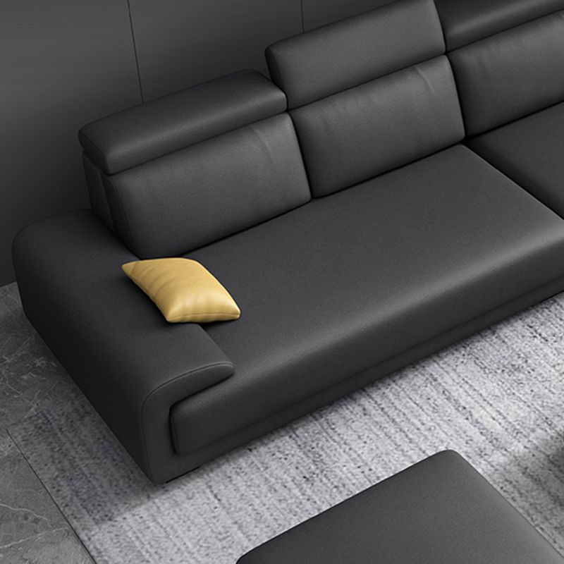 Modern Faux Leather Pillow Top Arm Sectional Stain-Resistant Sofa with Removable Cushions