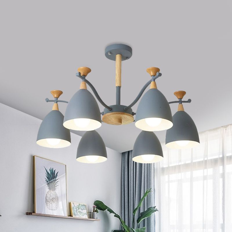 Contemporary Cone Chandelier Pendant Light Metal 3/6/8 Lights Hanging Ceiling Light in Grey/White/Green for Bedroom