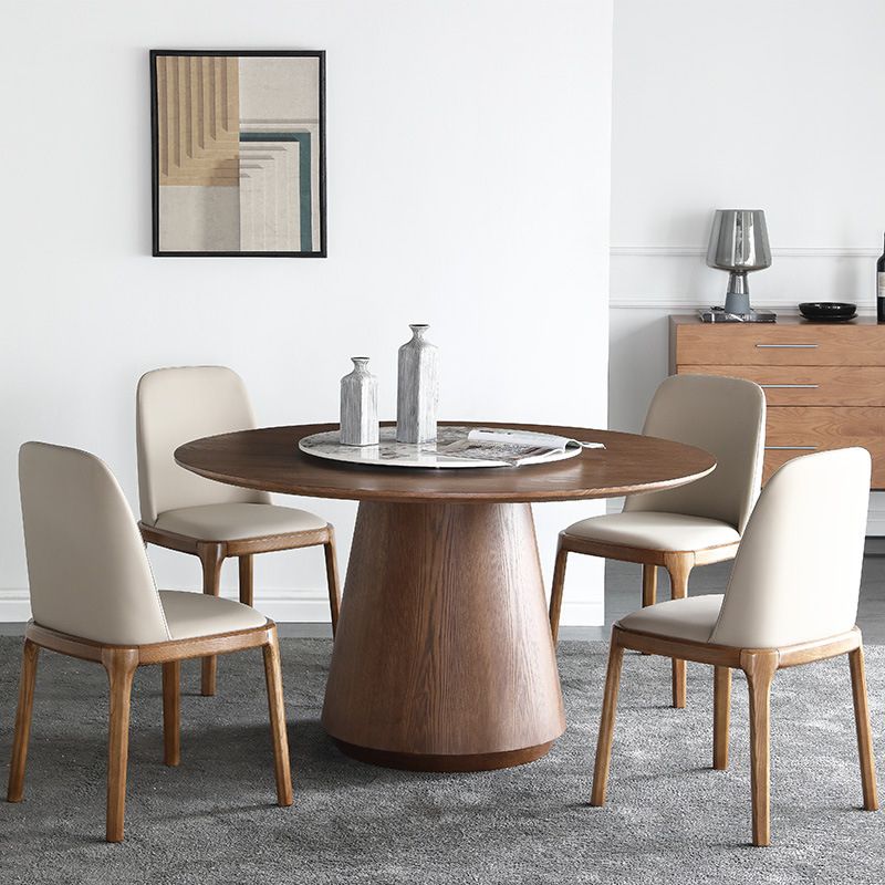 Solid Wood Dining Table Modern Round Dining Table with Pedestal Base