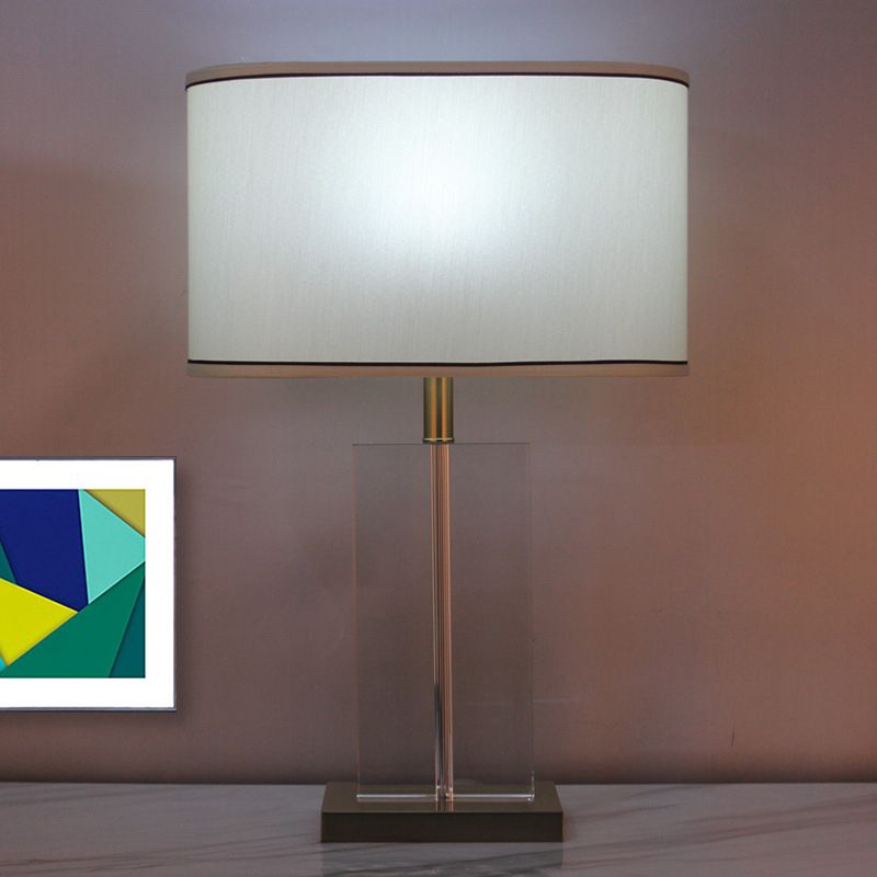 Shaded Fabric Desk Lamp Modern 1 Head Gold Table Light, Rectangle Clear Crystal Base