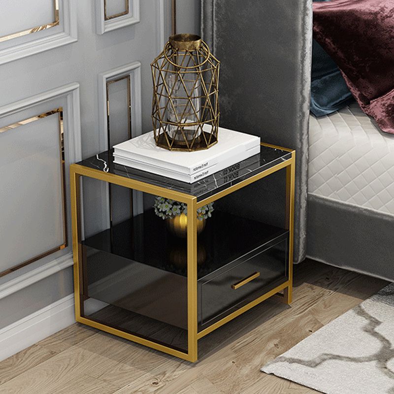 19.69" Tall Stone Night Table 1 Drawer Bedside Cabinet with 1 Shelf