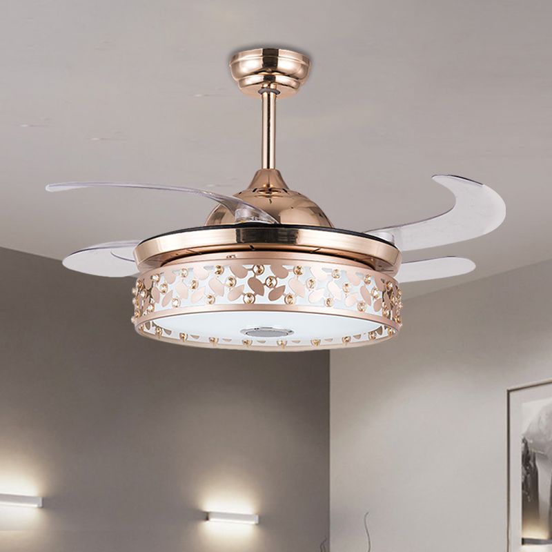 Lámpara de descarga de semi circular de LED de cobre acrílico 4 palas de 4 cuchillas Luz de ventilador con cristal deco, 19 "de ancho