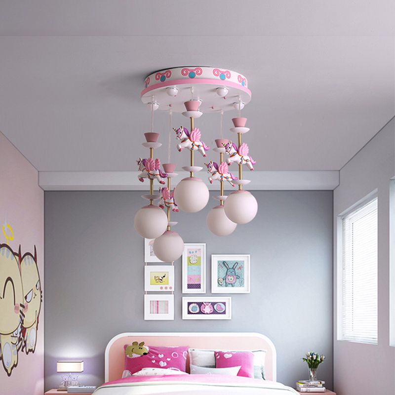 Pink Unicorn Multiple Pendant Light Fixture Kid Resin Hanging Ceiling Light for Nursery