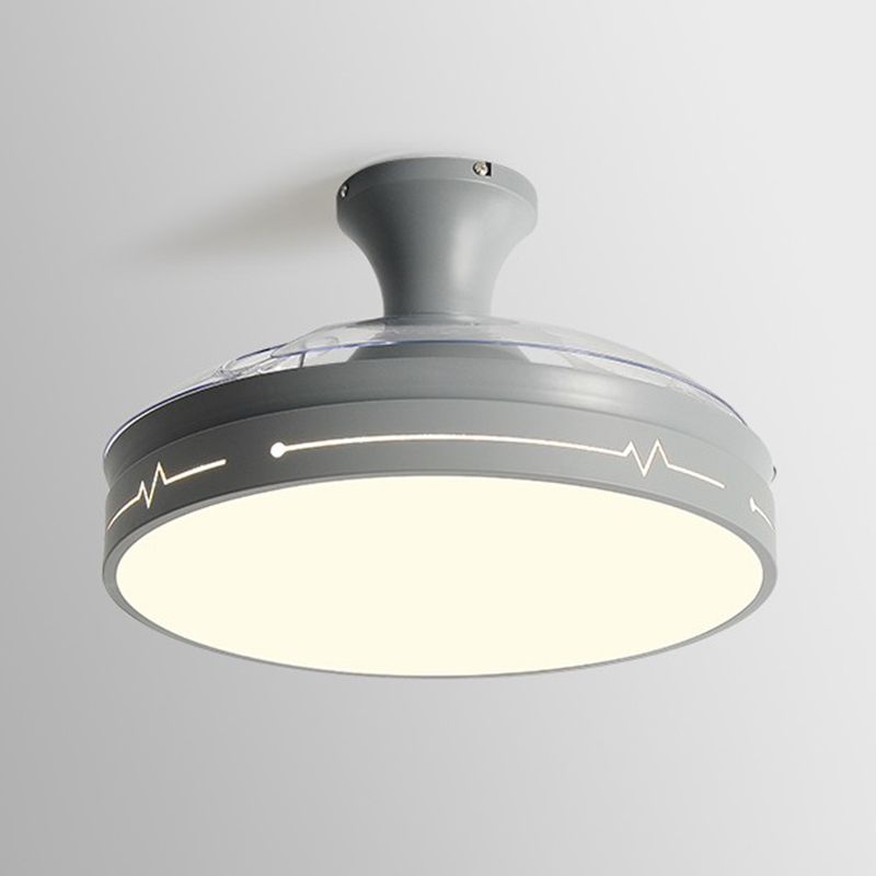 Nordic Drum Shaped Semi Flush Mount Fixture Acrylic Dining Room LED Ceiling Fan Light with Remote