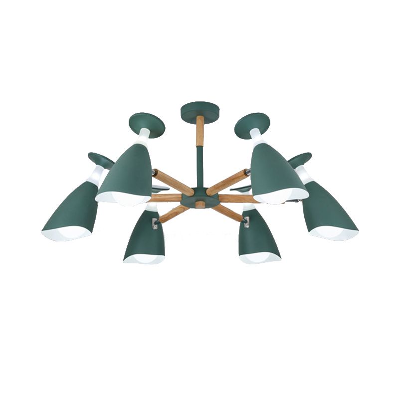 Rotatable Nordic Green/Grey/White Suspension Light Goblet Shade 3/6 Heads Metal Wood Chandelier for Office Shop