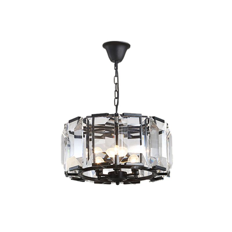 18"/25.5" Diameter Metal Drum Shade Ceiling Chandelier with Crystal Block Vintage 5/8 Heads Hanging Lamp in Black