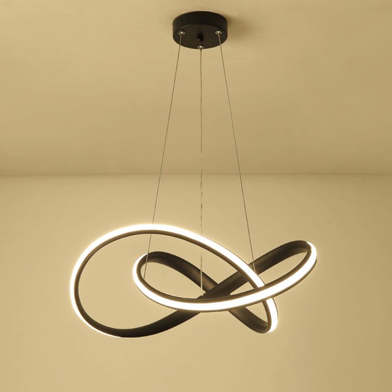 Twisted Dinning Room Pendant Light Fixture Metal LED Modern Style Pendant Chandelier in Black