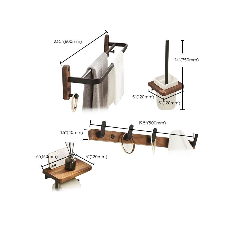 Modern Bathroom Accessory Kit Aluminum & Wood Bath Hardware Set