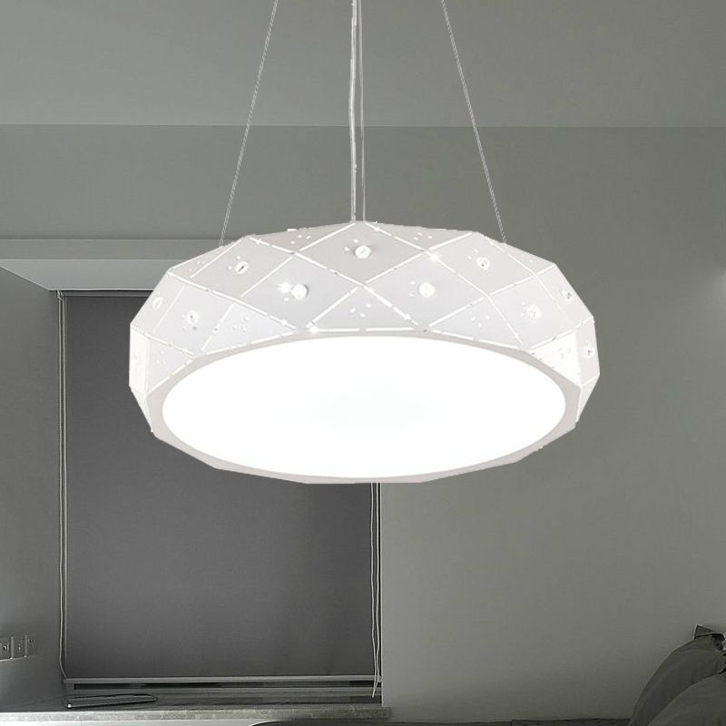 Geometric Drum Pendant Light Modern Metal White LED Hanging Pendant Fixture for Office in Warm/White/Neutral, 12"/18"/25.5" Wide