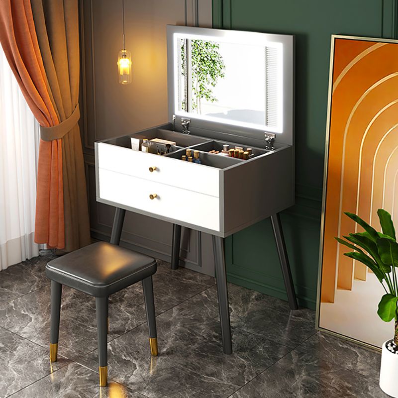 Contemporary Grey Make-up Vanity with Mirror and Wooden Top for Bedroom