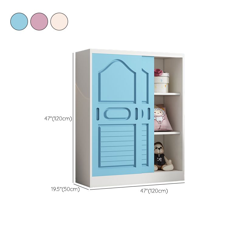 Pine Kid's Wardrobe Modern Wardrobe Closet With Sliding Door and Garment Rod