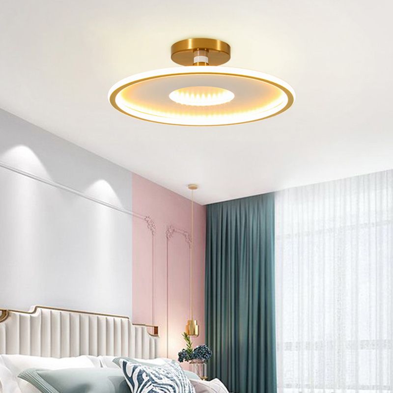 Disc Semi Flush Ceiling Light Simplicity Metal Bedroom LED Flush Mount Lighting Fixture