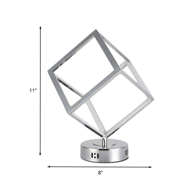 Table à cadre cube Éclairage de la table de chevet de chevet à LED à LED minimaliste en chrome avec base ronde