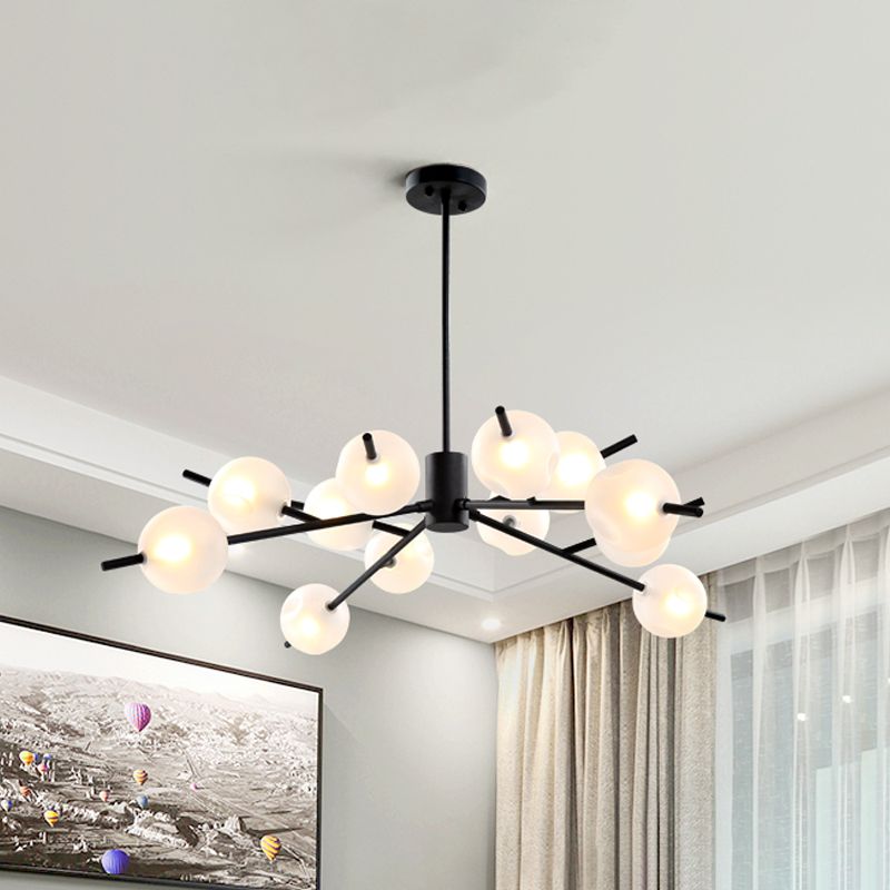 Post Modern Bubble Pendant Light 12/15 Lights Frosted Glass Hanging Chandelier in Black/Gold