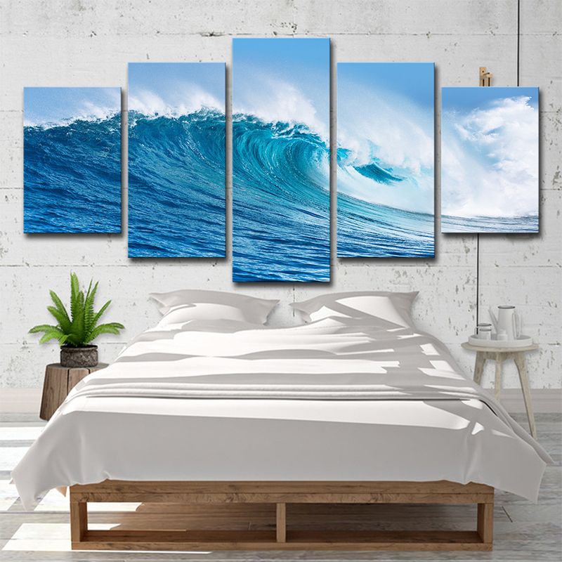 Big Ocean Surge Canvas Art Tropical Stunning Seascape Wall Decoration in Blue, Multi-Piece