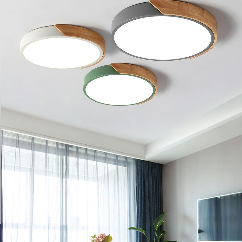 Circular Flush Light Colorful Macaron Acrylic Flush Mount Lighting for Bedroom in White