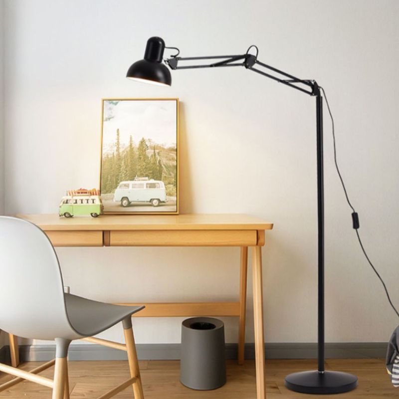 Swing Arm Metal Floor Lamp Nordic 1 Head Task Floor Light with Bowl Shade