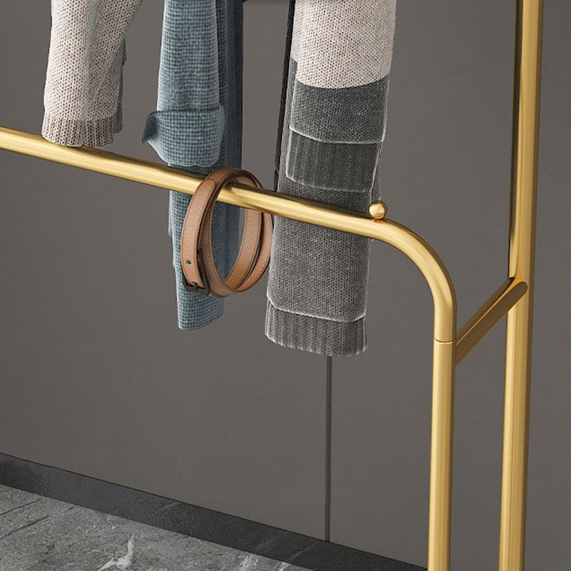 Luxurious Metallic Coat Hanger Free Standing Hooks Design Coat Rack with Universal Wheel