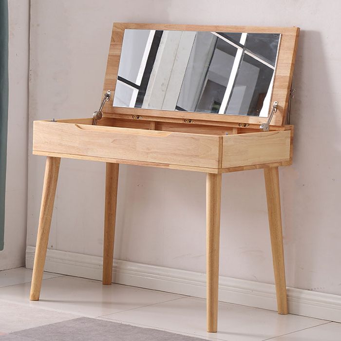 Modern 29.52" Height Natural Solid Wood Mirror Make-up Vanity