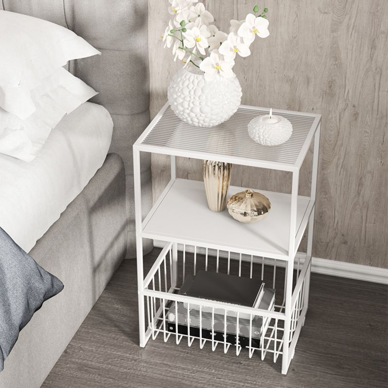 Contemporary Open Storage Nightstand  Metal Night Table with Shelves