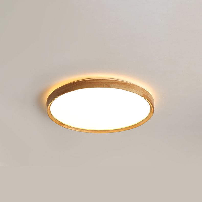 Modern Minimalist LED Ceiling Light Wooden Circular Flush Mount in Brown