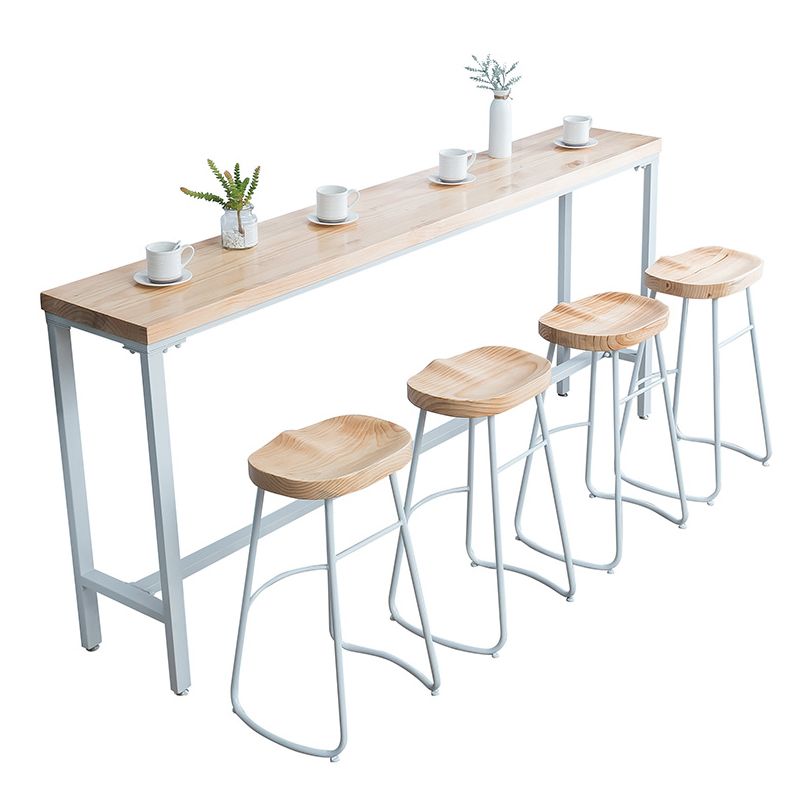 White Metal Frame Industrial Bistro Table Natural Pine Wood Top Bar Table