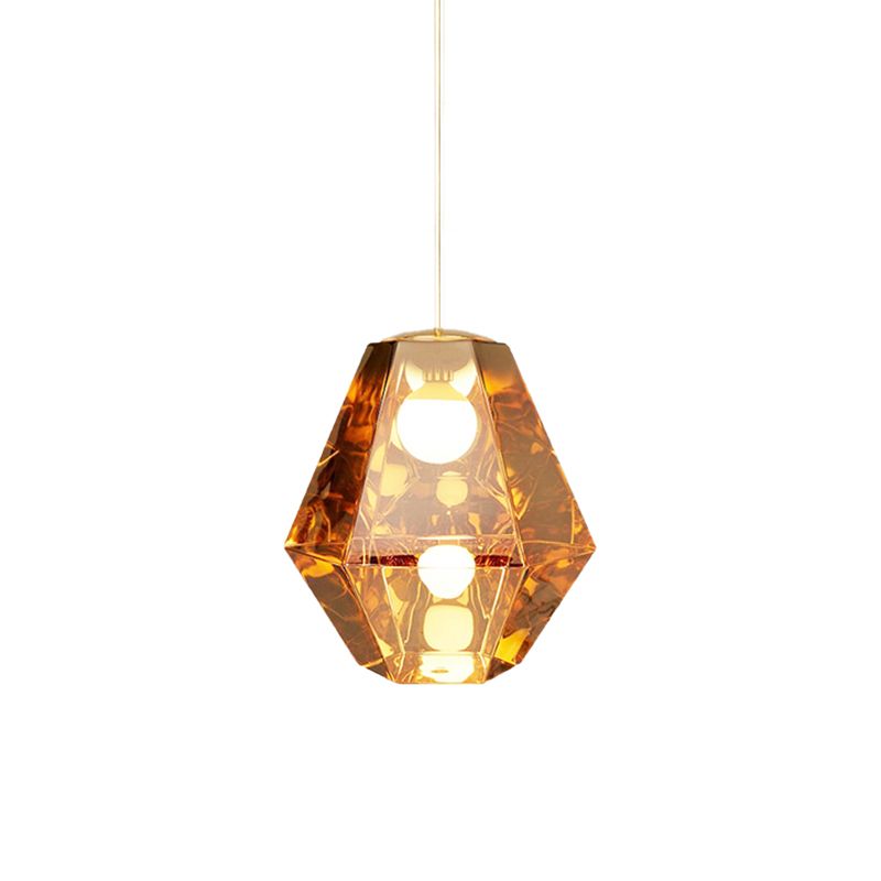 Diamond Pendant Lighting Post-Modern Glass 1 Light Clear/Amber Hanging Ceiling Light with Linear/Stout Shade