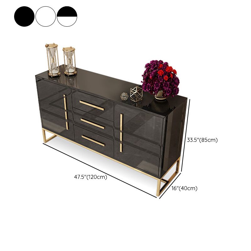 Glam Sideboard Buffet 3 Drawers and 2 Doors Cabinets Matte High Gloss Sideboard