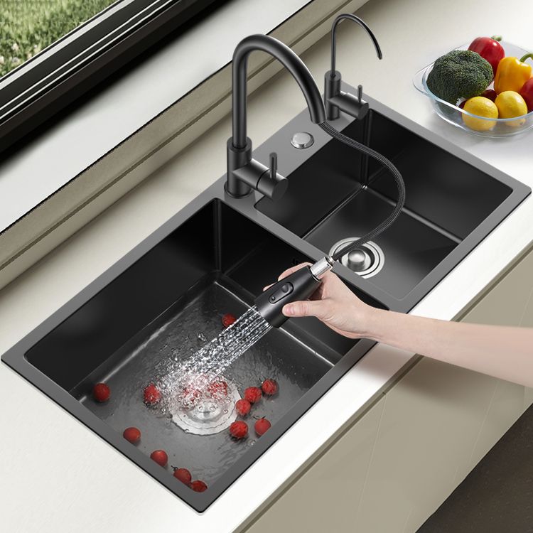 Scratch Resistant Kitchen Sink Stainless Steel Double Sink Black Undermount Kitchen Sink