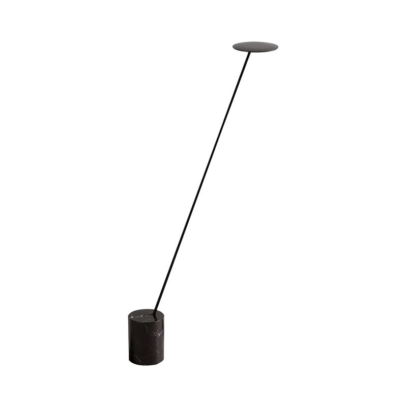 Black/White Circle Floor Lamp Minimalist Metal LED Standing Light with Stick Pole and Marble Base