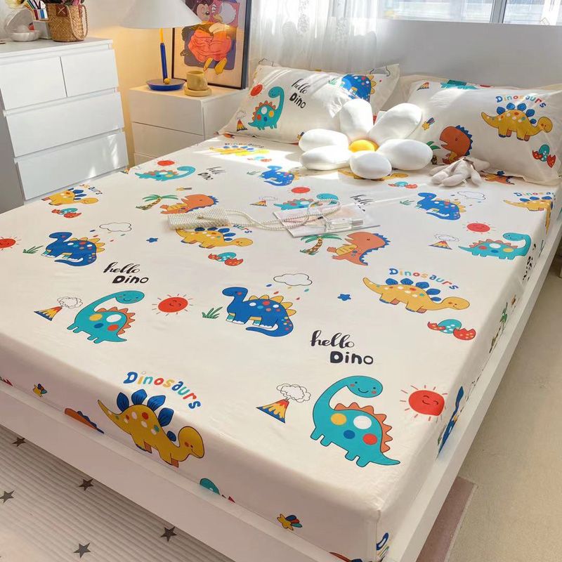 Modern Bed Sheet Set Cartoon Print Cotton Fitted Sheet for Bedroom