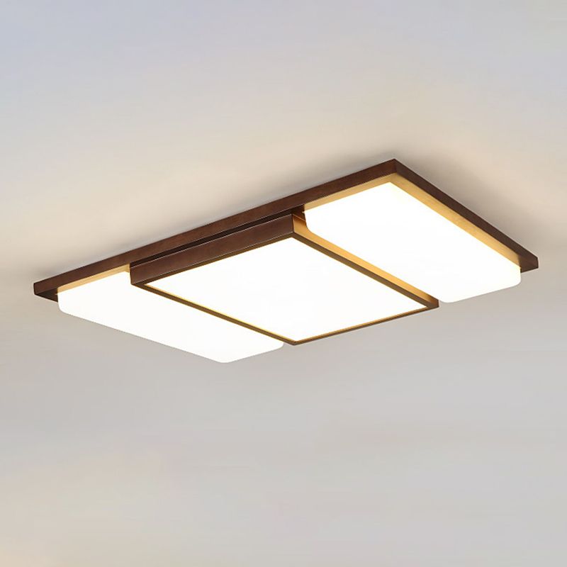 Brown Modern Wood Flush Mount Geometric Shape Ceiling Light with Acrylic Shade for Bedroom