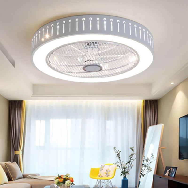 21.5" W Metal White Ceiling Fan Lamp Round LED Simple Semi Flush Mount Light for Living Room