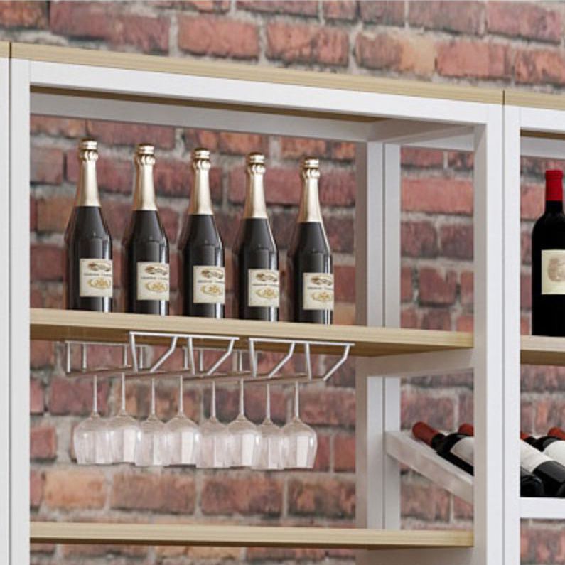 Metal Floor Wine Bottle & Glass Rack Modern Wooden Wine Holder for Kitchen