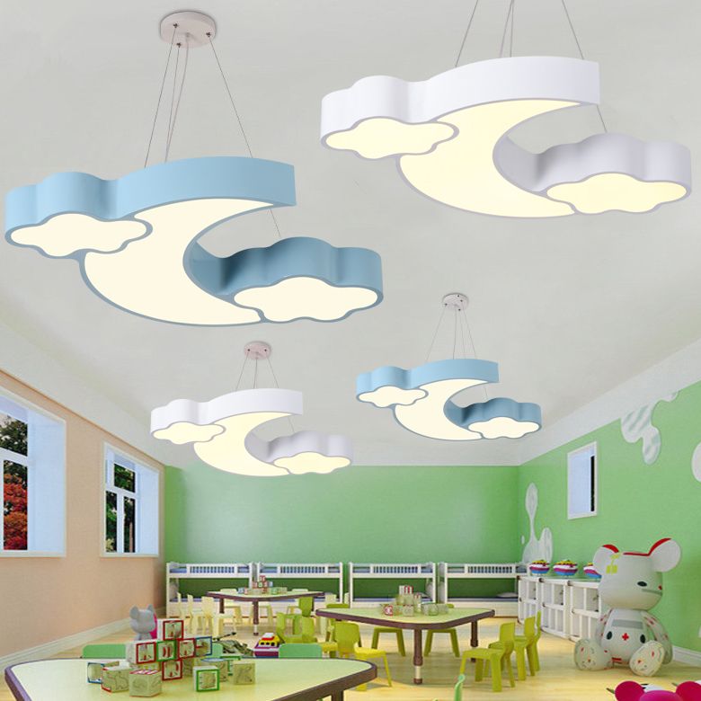 Moon Shape LED Pendant Lamp Cartoon Metal Kindergarten Suspension Light Fixture