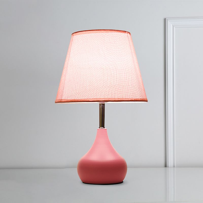 Conical Study Room Table Light Fabric 1 Head Modern Reading Lamp with Vase Base in Pink/White/Yellow