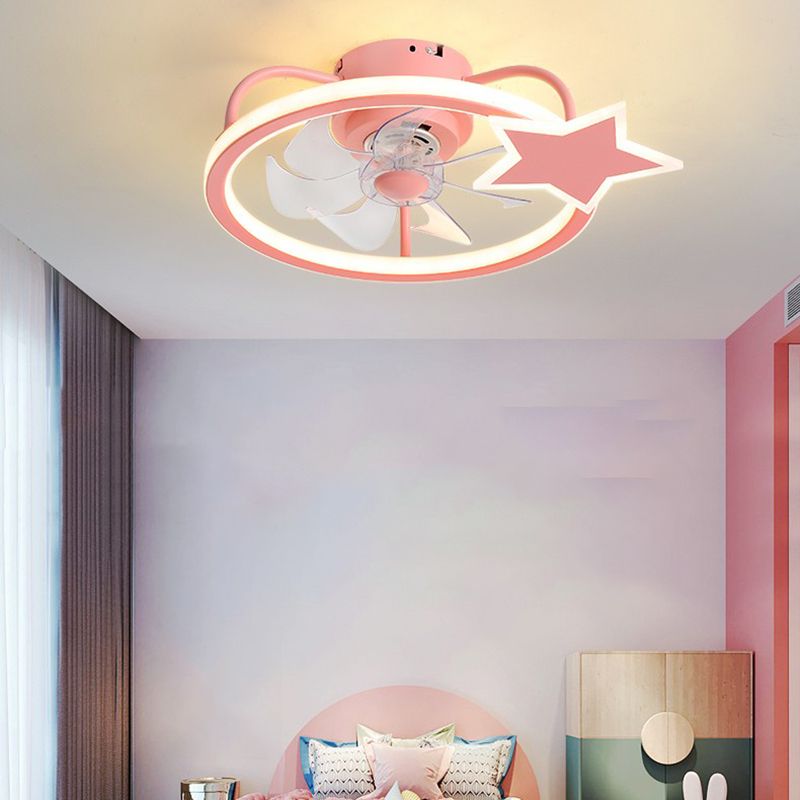 Children Style Ceiling Fan Light 1-Light LED Ceiling Mount Light with Plastic for Bedroom