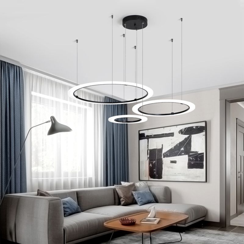 Contemporary Black Circular Chandelier Light Fixtures Restaurant Hanging Chandelier