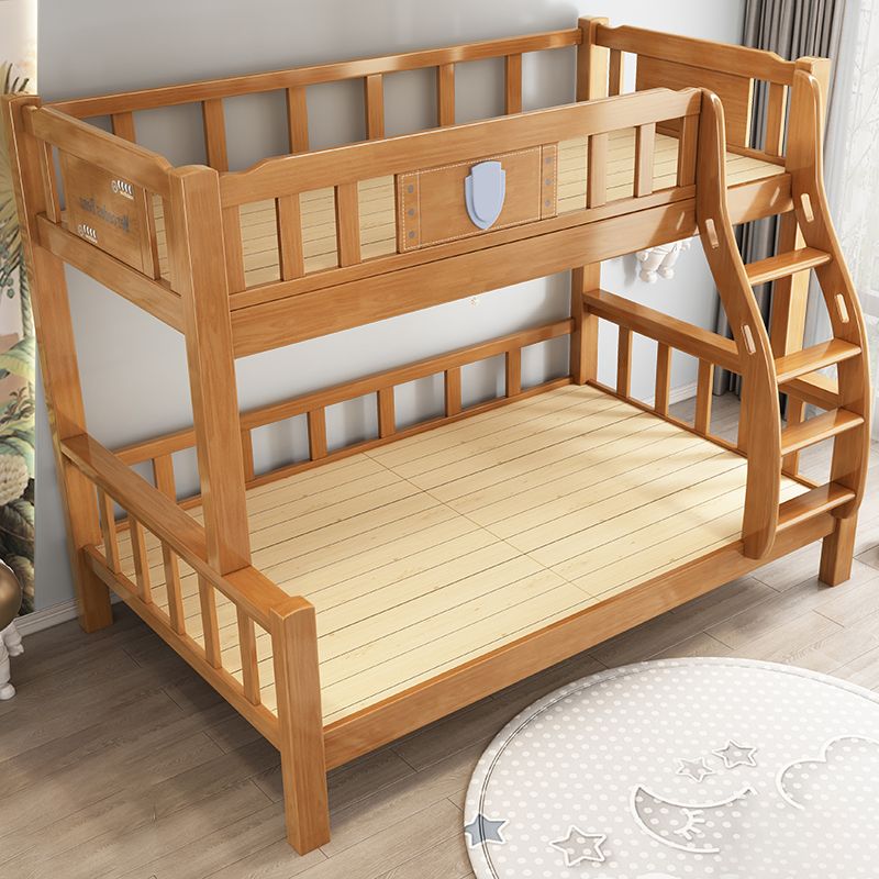 Natural Solid Wood Bunk Bed Rubberwood Kids Bed with Staircase