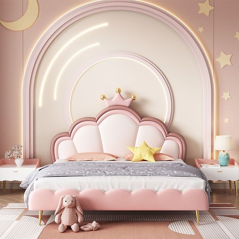 Pink Leather Contemporary King & Queen Bed Upholostered Princess Bed Frame