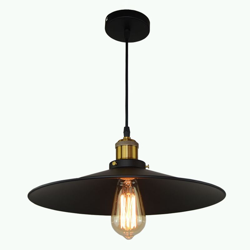 Black Flared Shade Hanging Light Simplicity Metallic 1 Bulb Restaurant Pendant Light Fixture