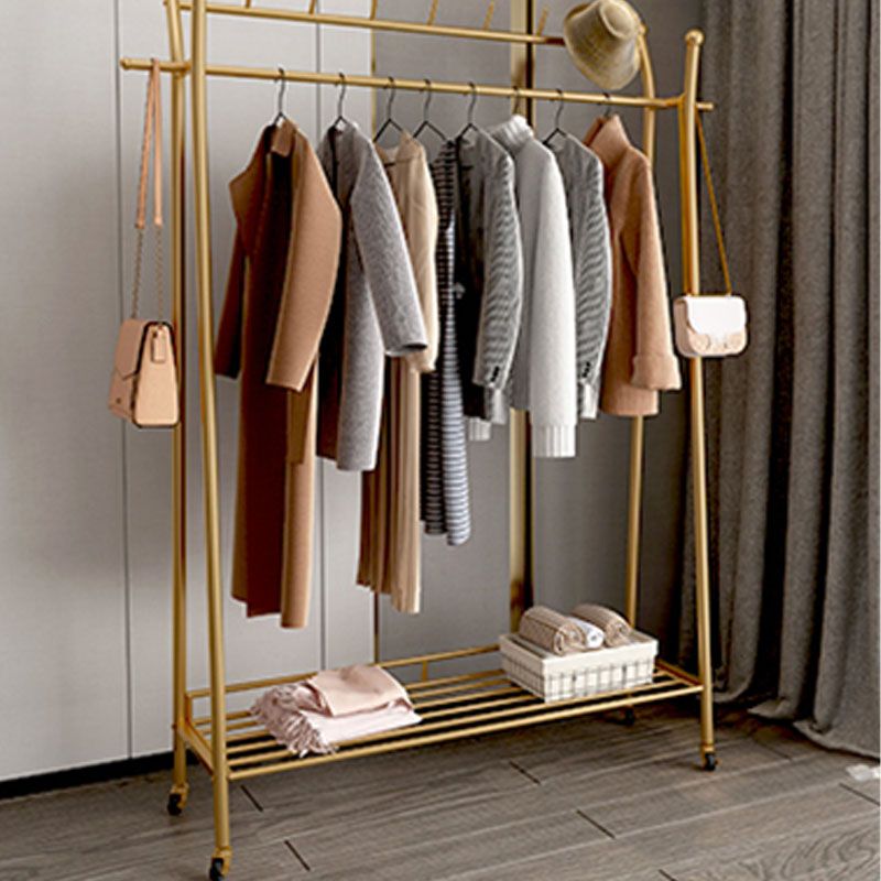 Contemporary Coat Rack Metal Framed Hanging Rail Storage Shelving and 2 Hooks Hall Stand