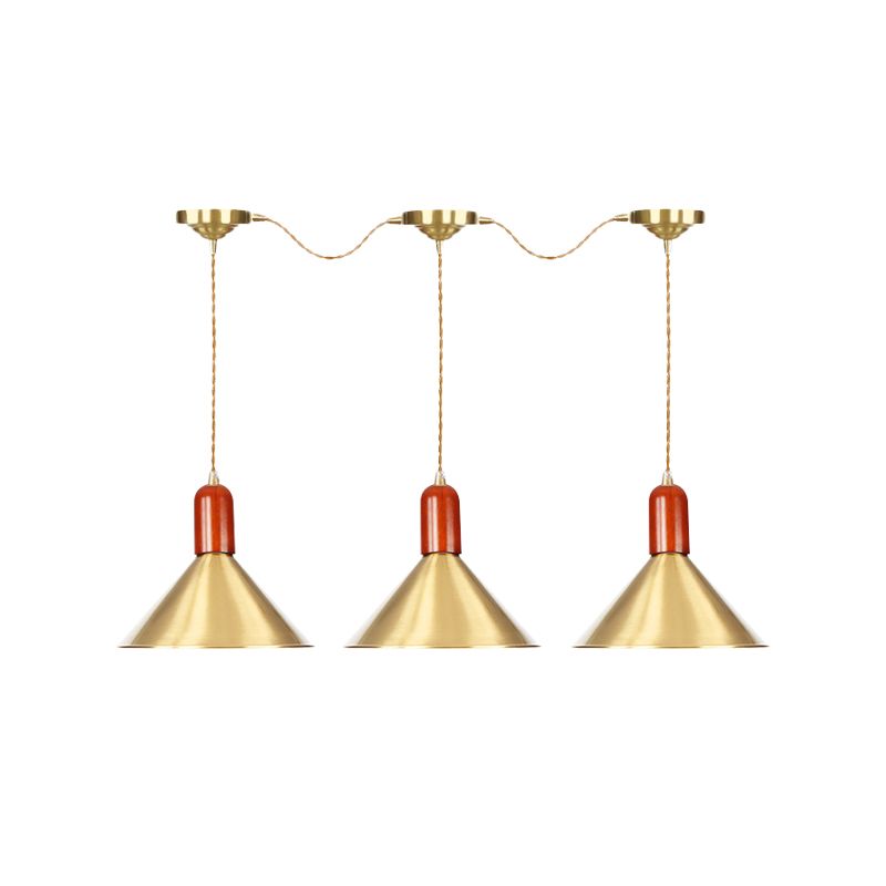 Metallic Gold Finish Multi-Light Pendant Conical 3/5/7 Lights Industrial tandem hangende plafondlamp