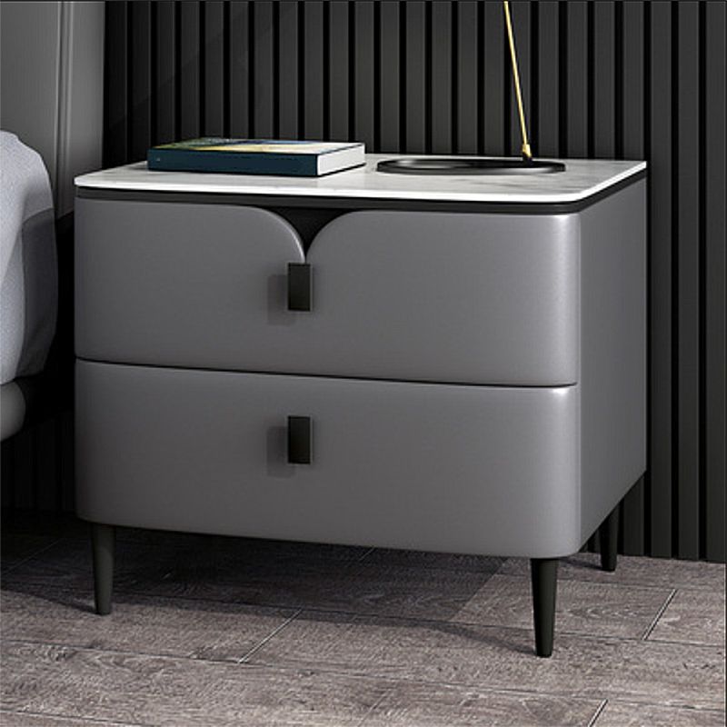 Modern Stone Top Nightstand 2-Drawer Storage 18 Inch H Night Table with Legs