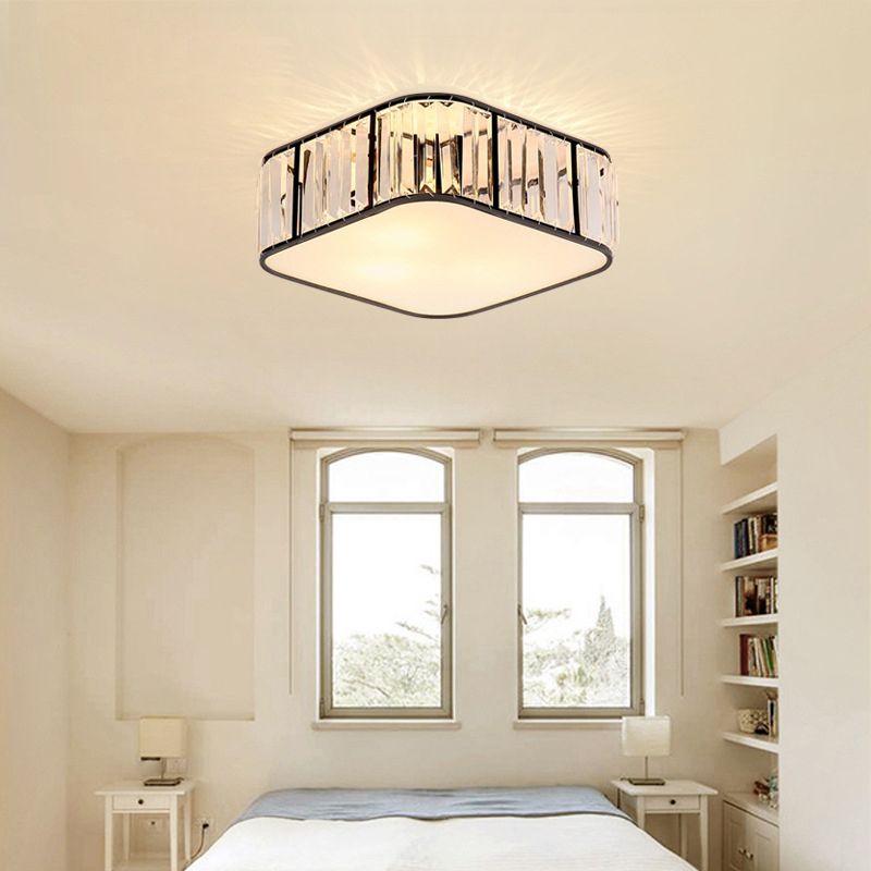 Square Flush Mount Modernism Crystal Ceiling Light Fixture for Bedroom