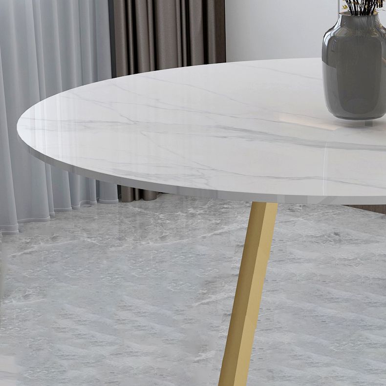 Contemporary Round Dining Table White Sintered Stone Dining Table with Pedestal Base