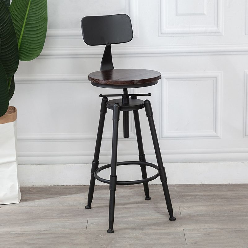 Industrial Metal Stool Wood Round Seat Adjustable Counter Stool in Matte Finish