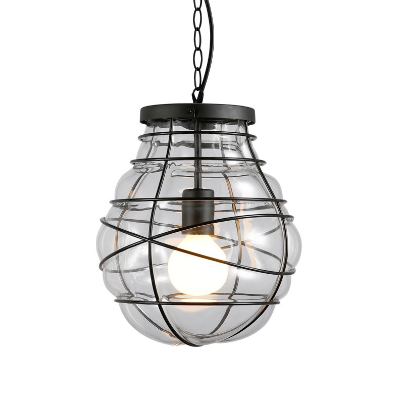 Black Bulb Shape Hanging Light Nautical Glass 1 Head Dining Room Ceiling Light Fixture