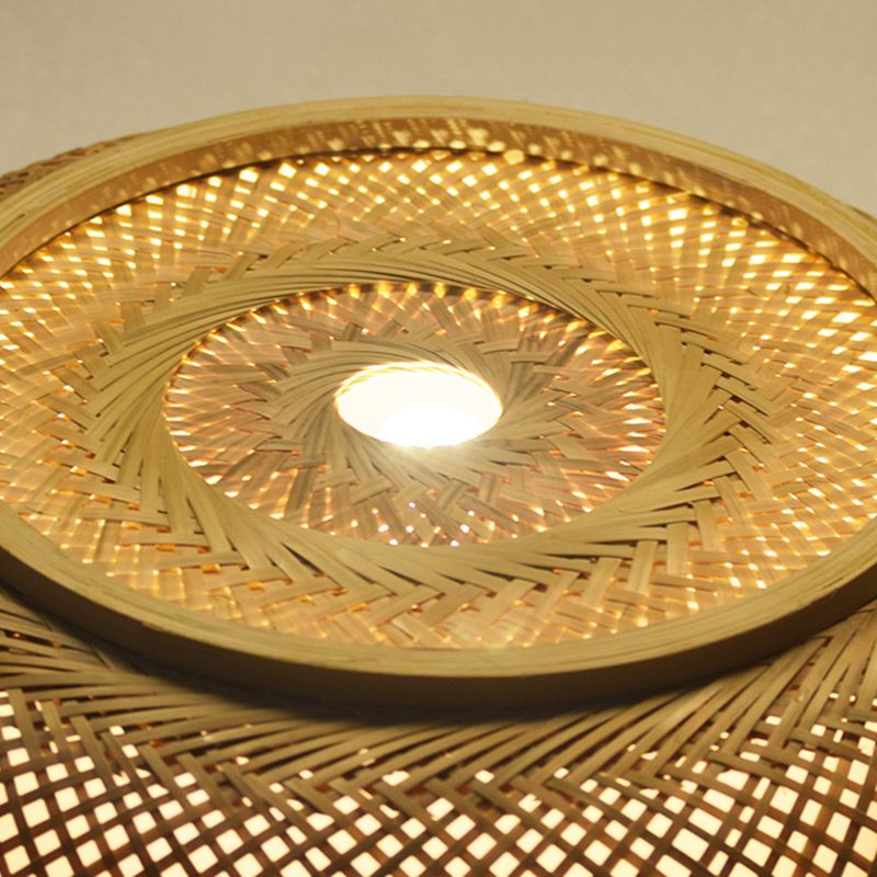 Asian Style Bamboo Flush Mount Lighting Rounded Drum Ceiling Light for Living Room